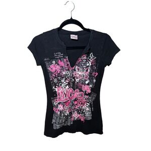 Ransom T-Shirt 2XS Black Pink Graphic Butterfly Y2K 90s McBling Grunge Sleaze